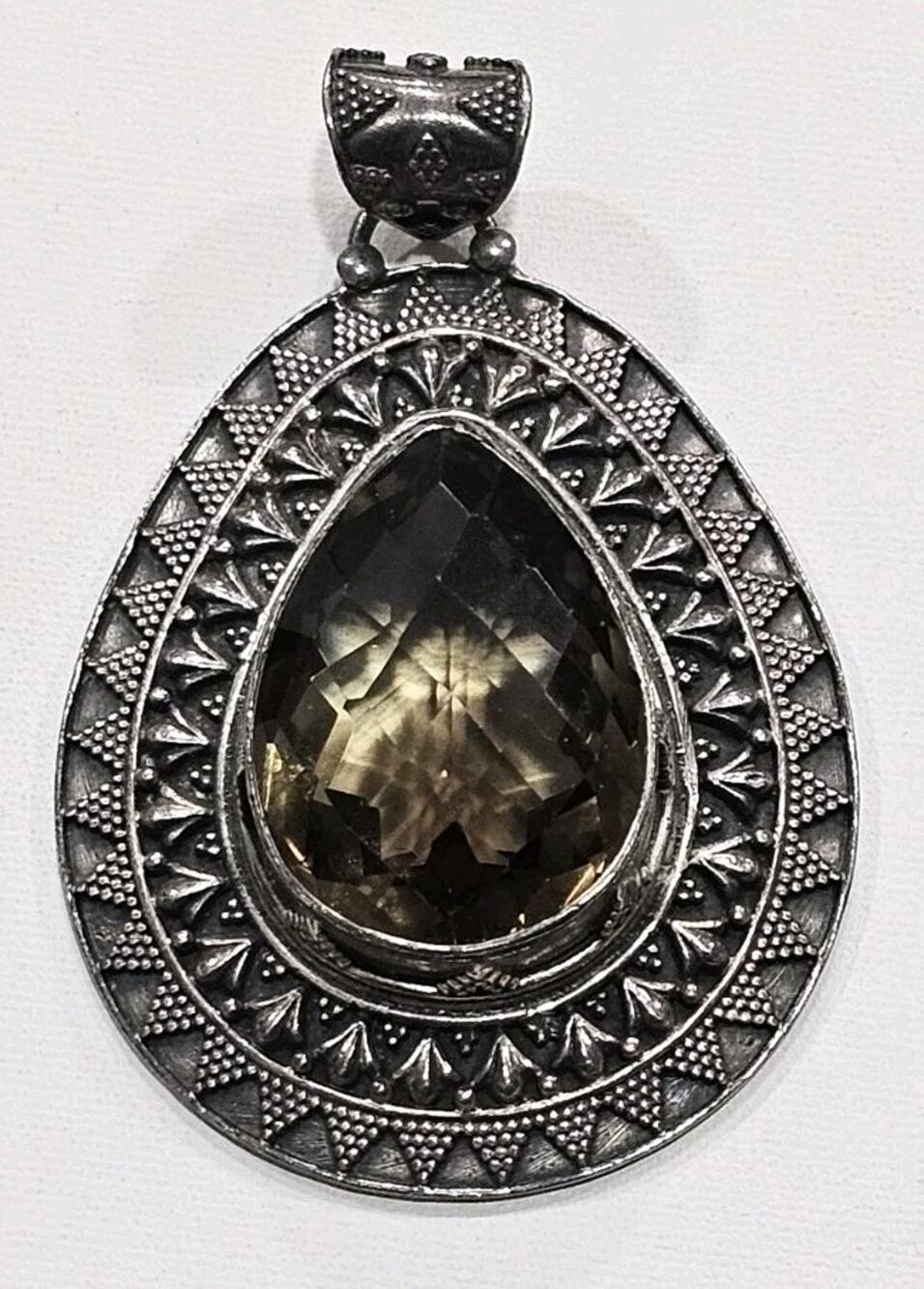 Vintage Topaz Sterling Silver Charm Pendant for Necklace Teardrop 925